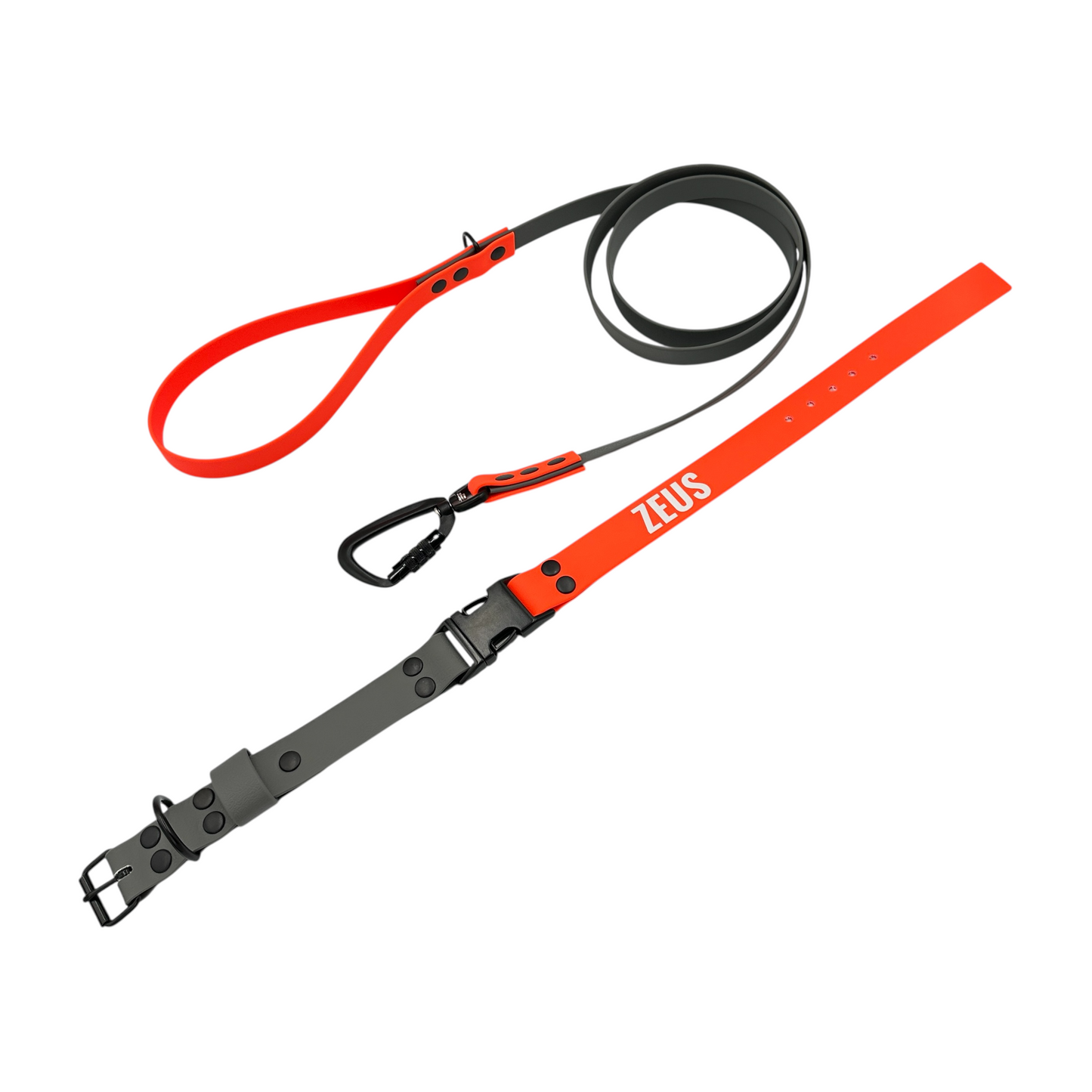 Grey & Neon Orange Waterproof Dog Collar & Dog Lead Set